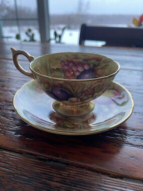 Vintage Aynsley Bone China Teacup & Saucer – Orchard Fruit Pattern – England
